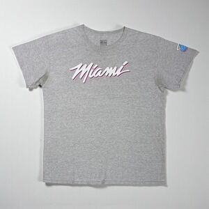 Miami Heat Vice T-Shirt Men's Large Gray Faded South Beach Script NBA Basketball